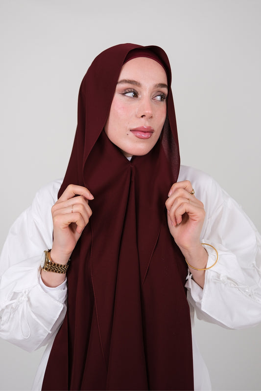 Mıknatıslı Ve Boneli Şifon Şal - Bordo