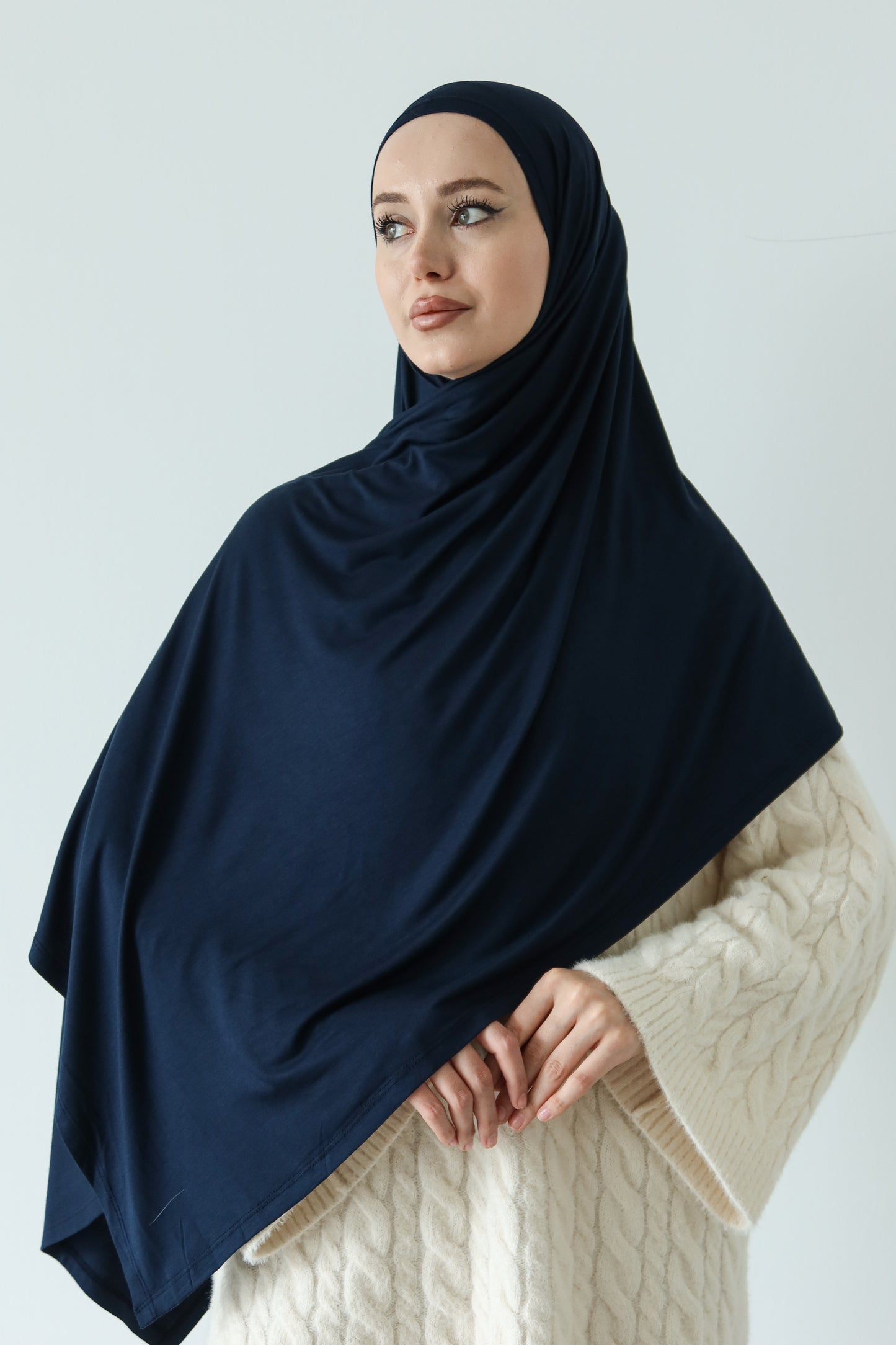 Mıknatıslı Bambu Penye Şal - Lacivert