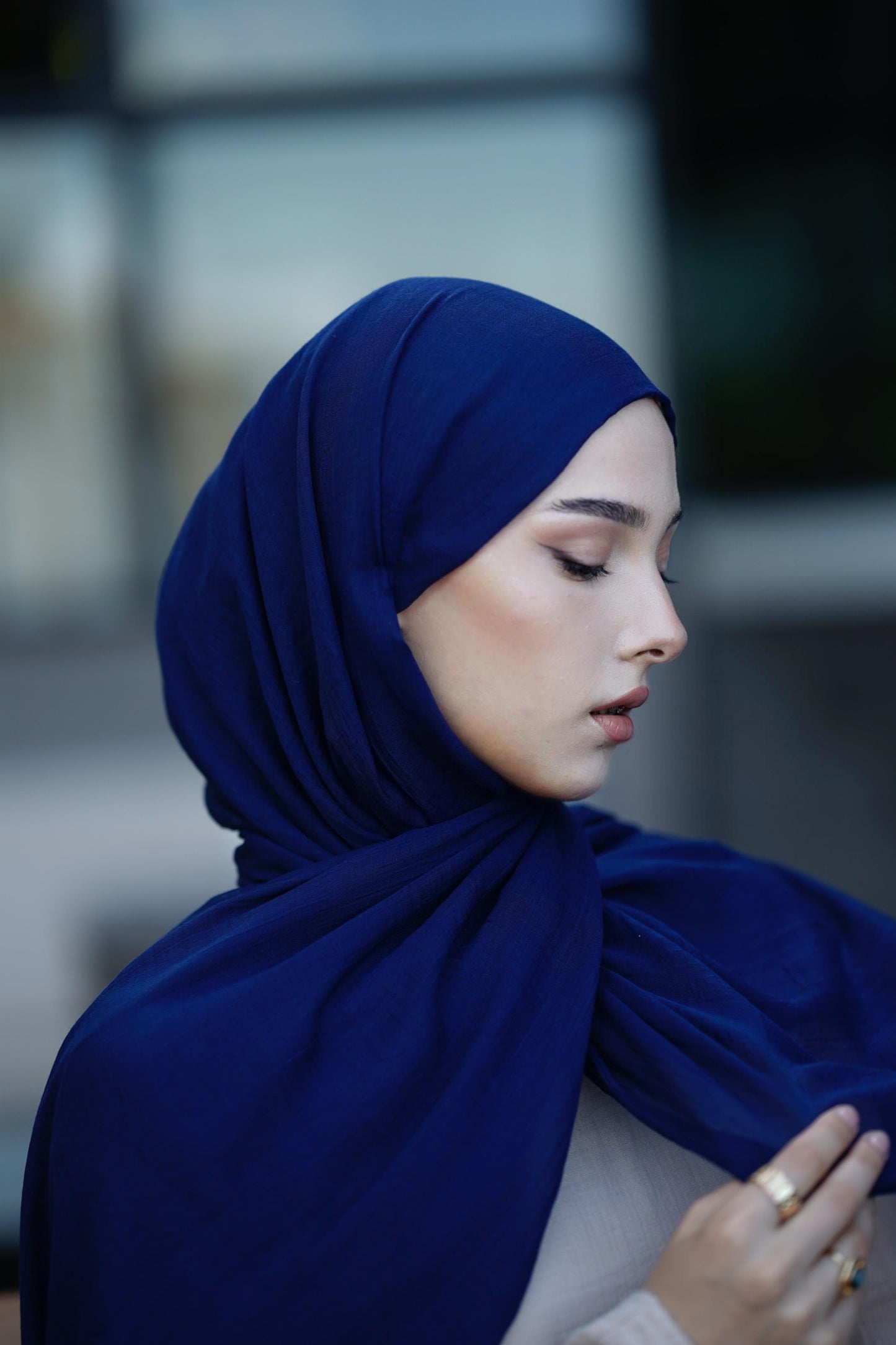 Doğal Bambu Şal - Lacivert