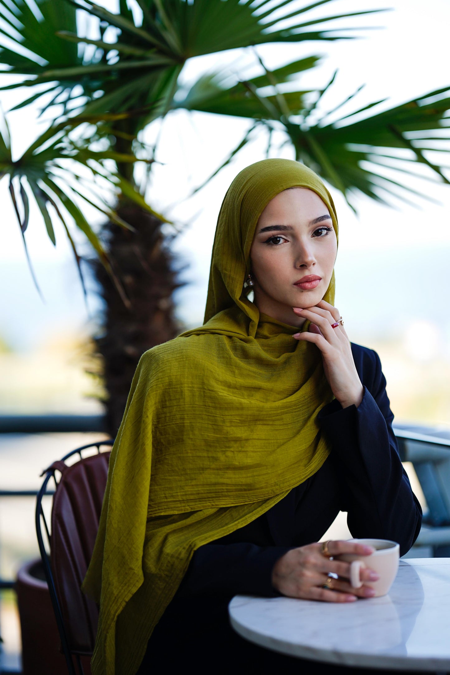 Doğal Bambu Şal - Yağ Yeşili