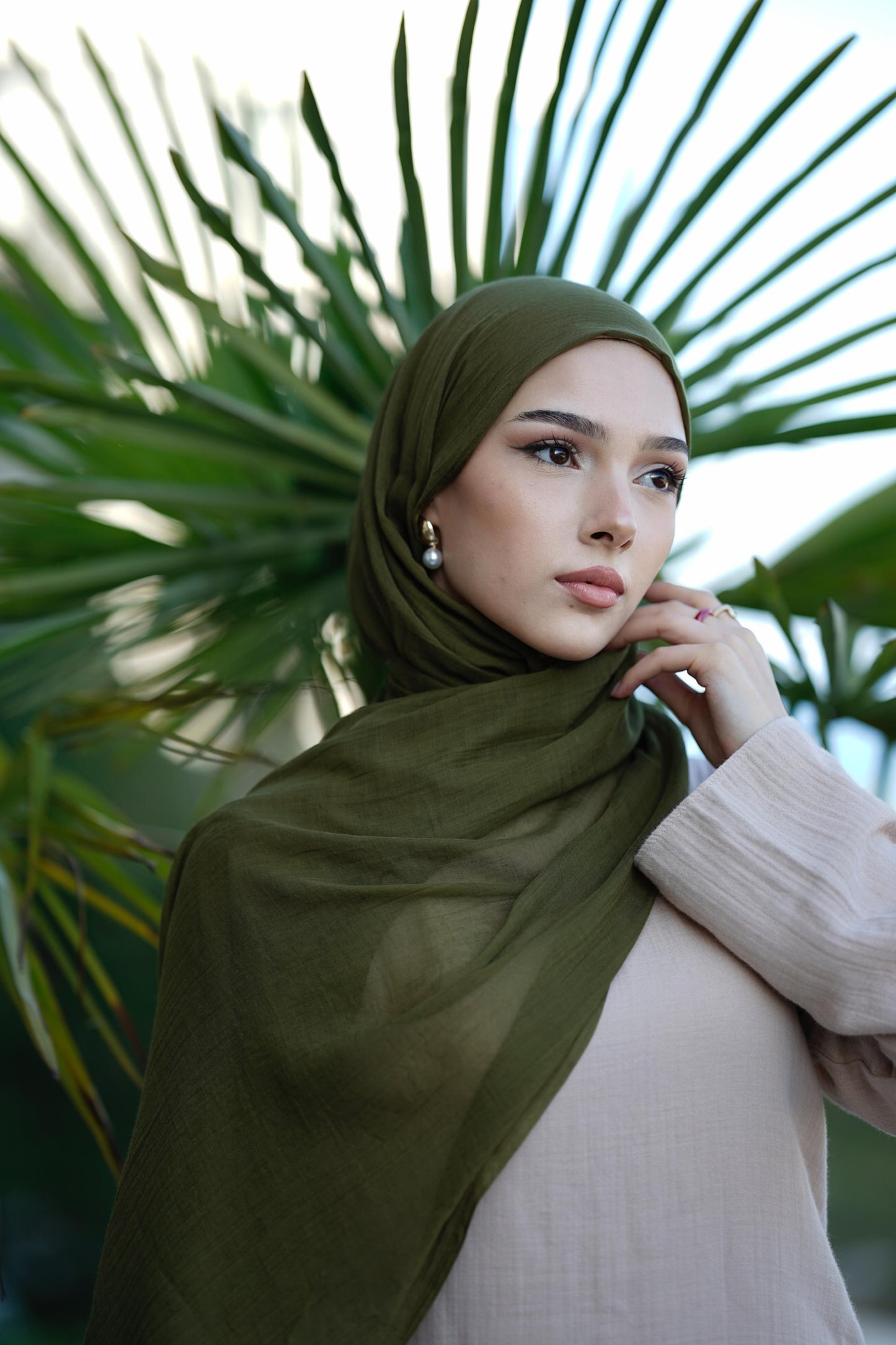 Doğal Bambu Şal - Haki Yeşili