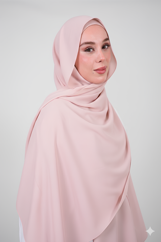 Mıknatıslı Ve Boneli Şifon Şal - Pudra Pembesi