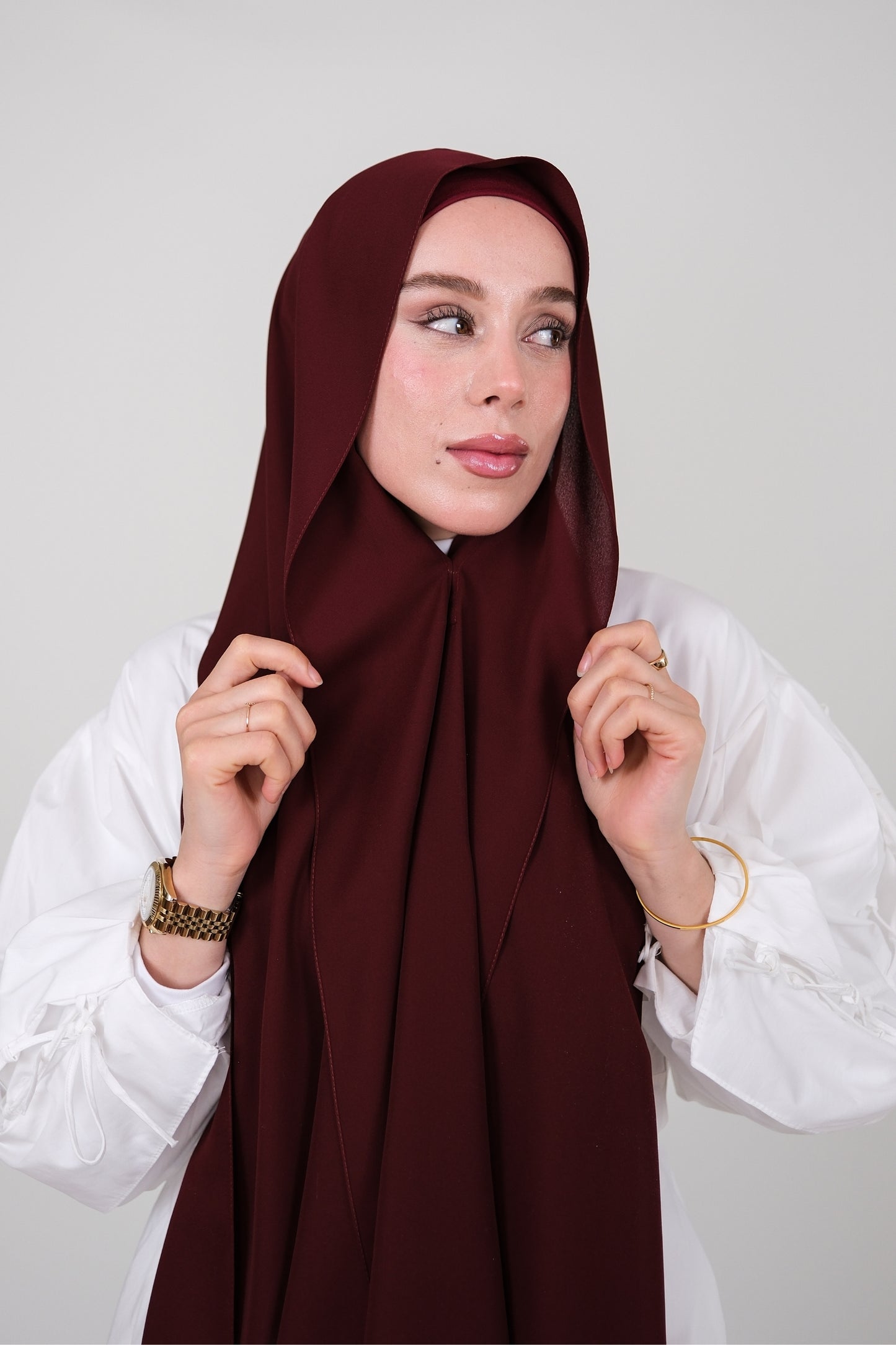 Mıknatıslı Ve Boneli Şifon Şal - Bordo