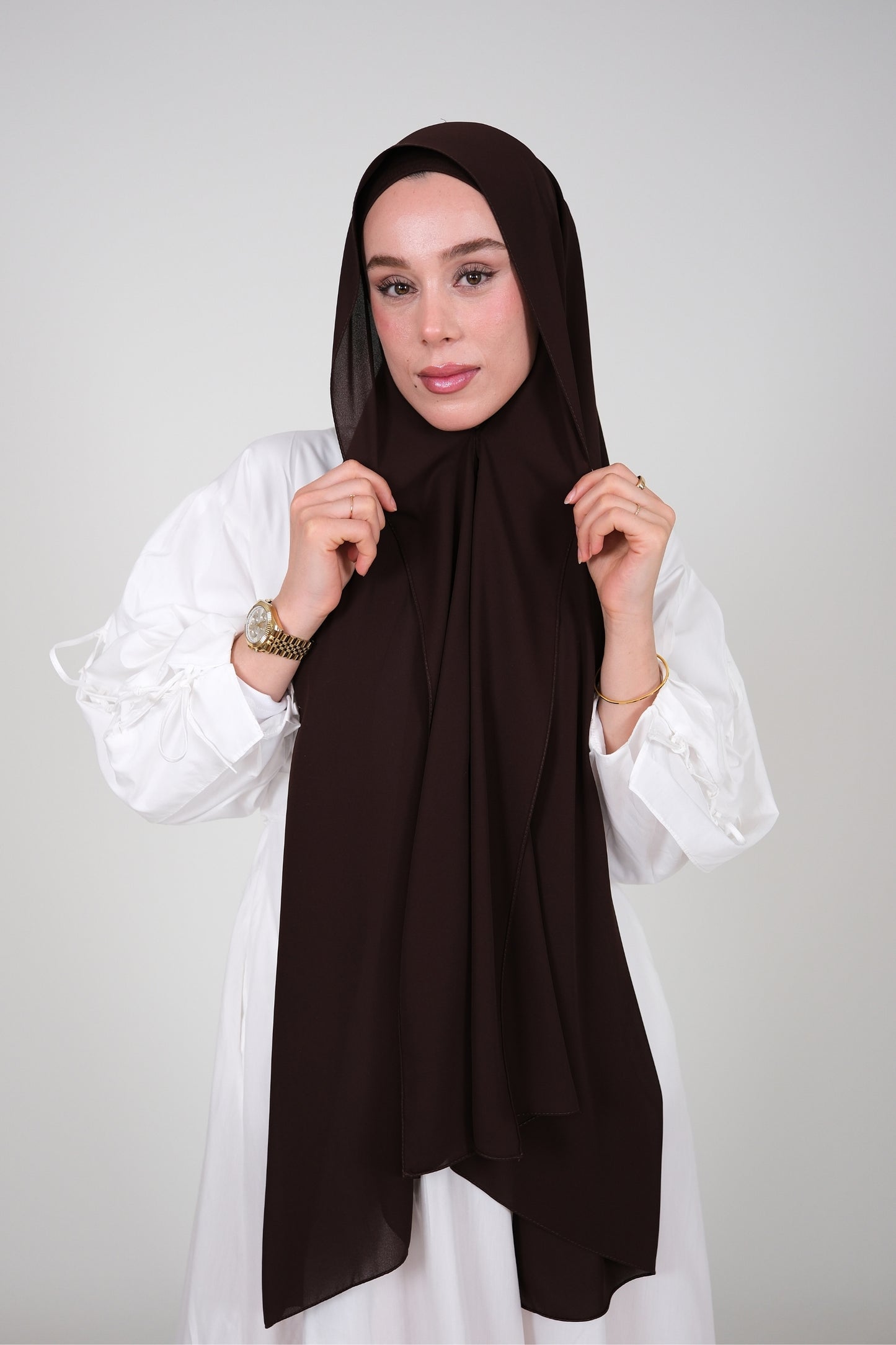 Mıknatıslı Ve Boneli Şifon Şal - Acı Kahve