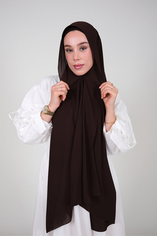 Mıknatıslı Ve Boneli Şifon Şal - Acı Kahve