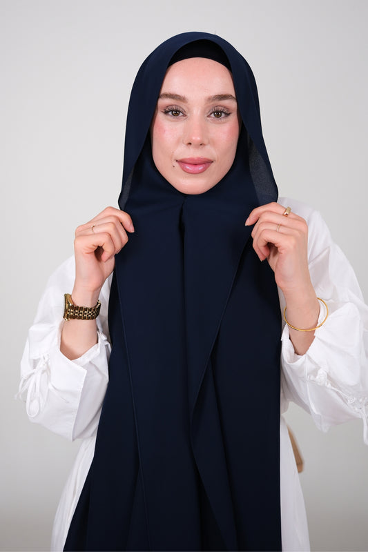 Mıknatıslı Ve Boneli Şifon Şal - Lacivert