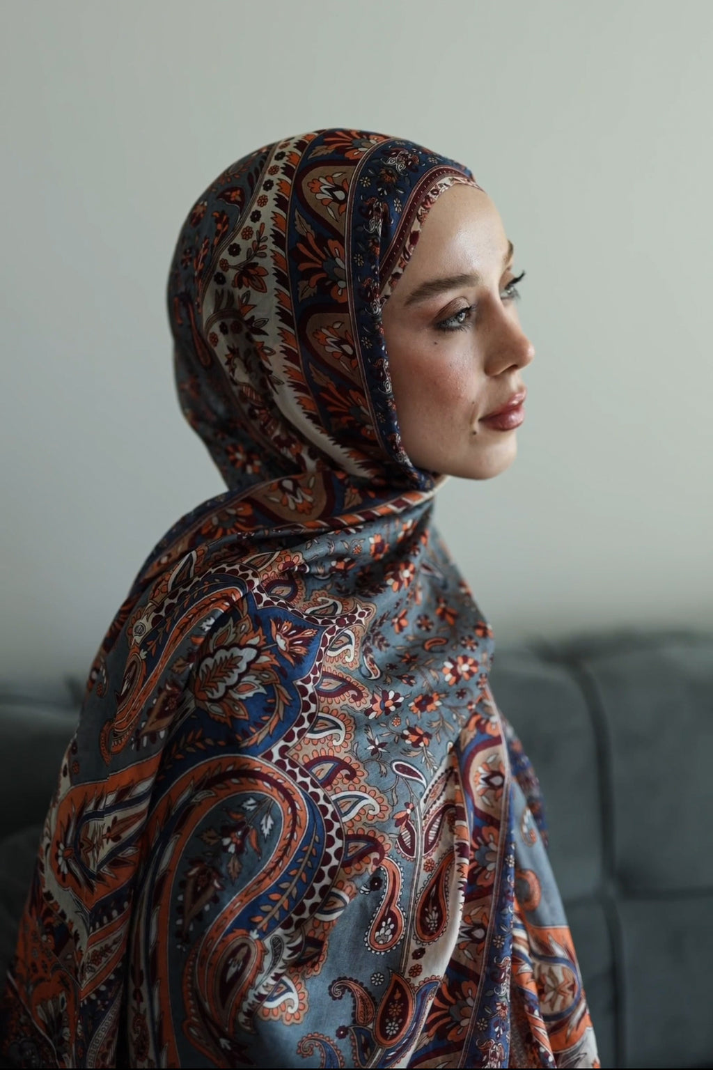 Indian Silk Shawl with Flowers Pattern