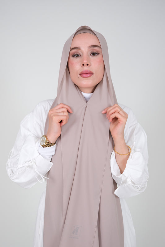 Mıknatıslı Ve Boneli Şifon Şal - Taş Rengi