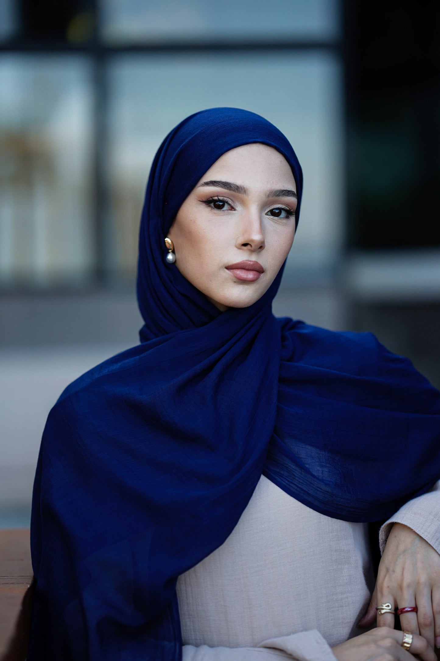 Doğal Bambu Şal - Lacivert