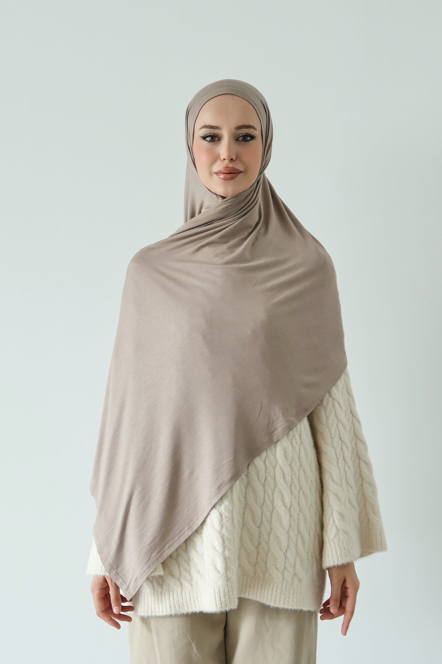 Mıknatıslı Bambu Penye Şal - Taş Rengi