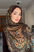 Hint İpeği Şal Flowers Desen Kahverengi