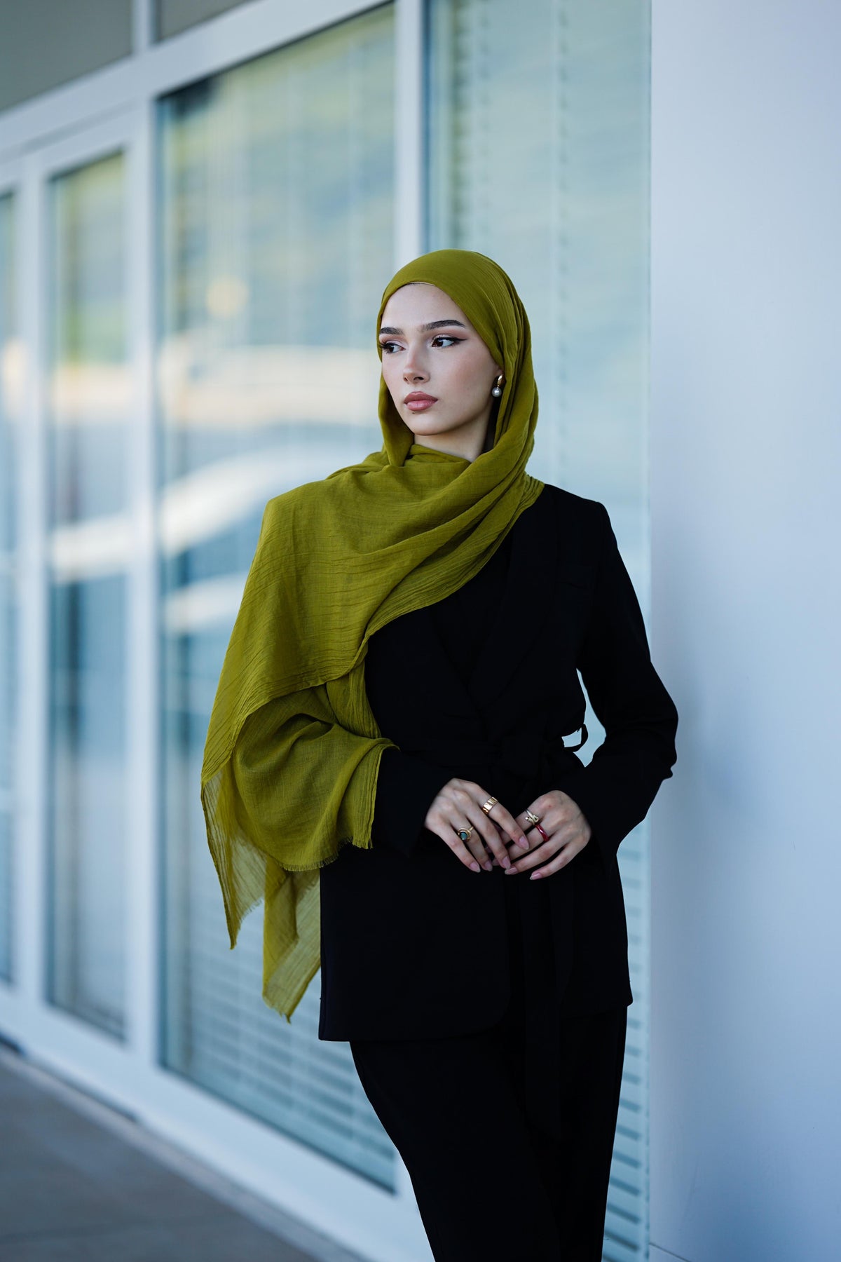 Natural Bamboo Shawl - Olive Green