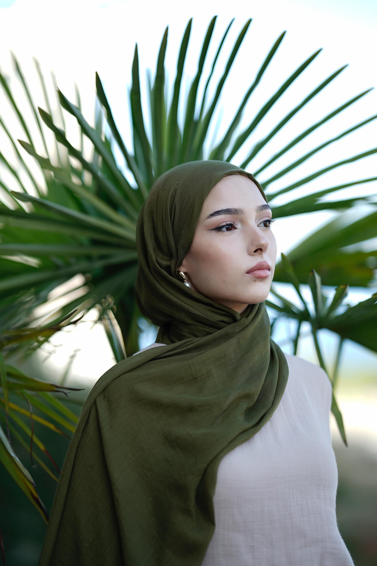 Doğal Bambu Şal - Haki Yeşili