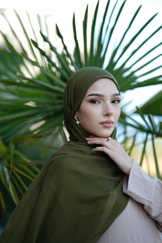 Doğal Bambu Şal - Haki Yeşili