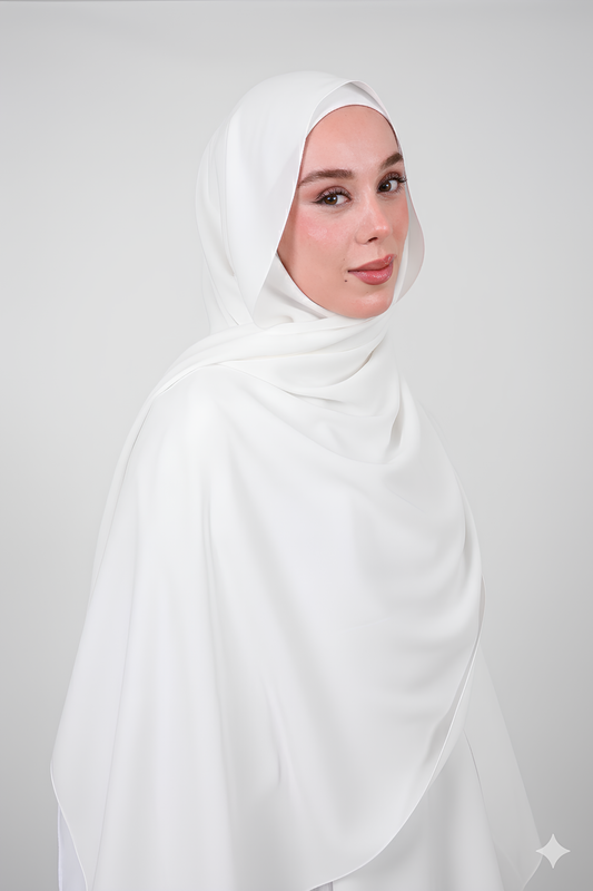 Mıknatıslı Ve Boneli Şifon Şal - Kırık Beyaz