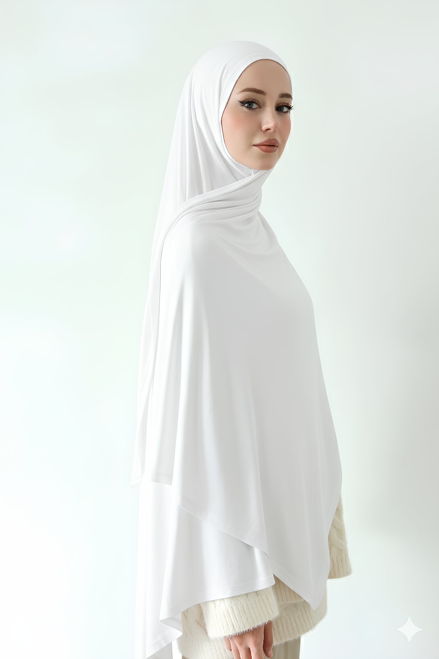 Mıknatıslı Bambu Penye Şal - Kırık Beyaz