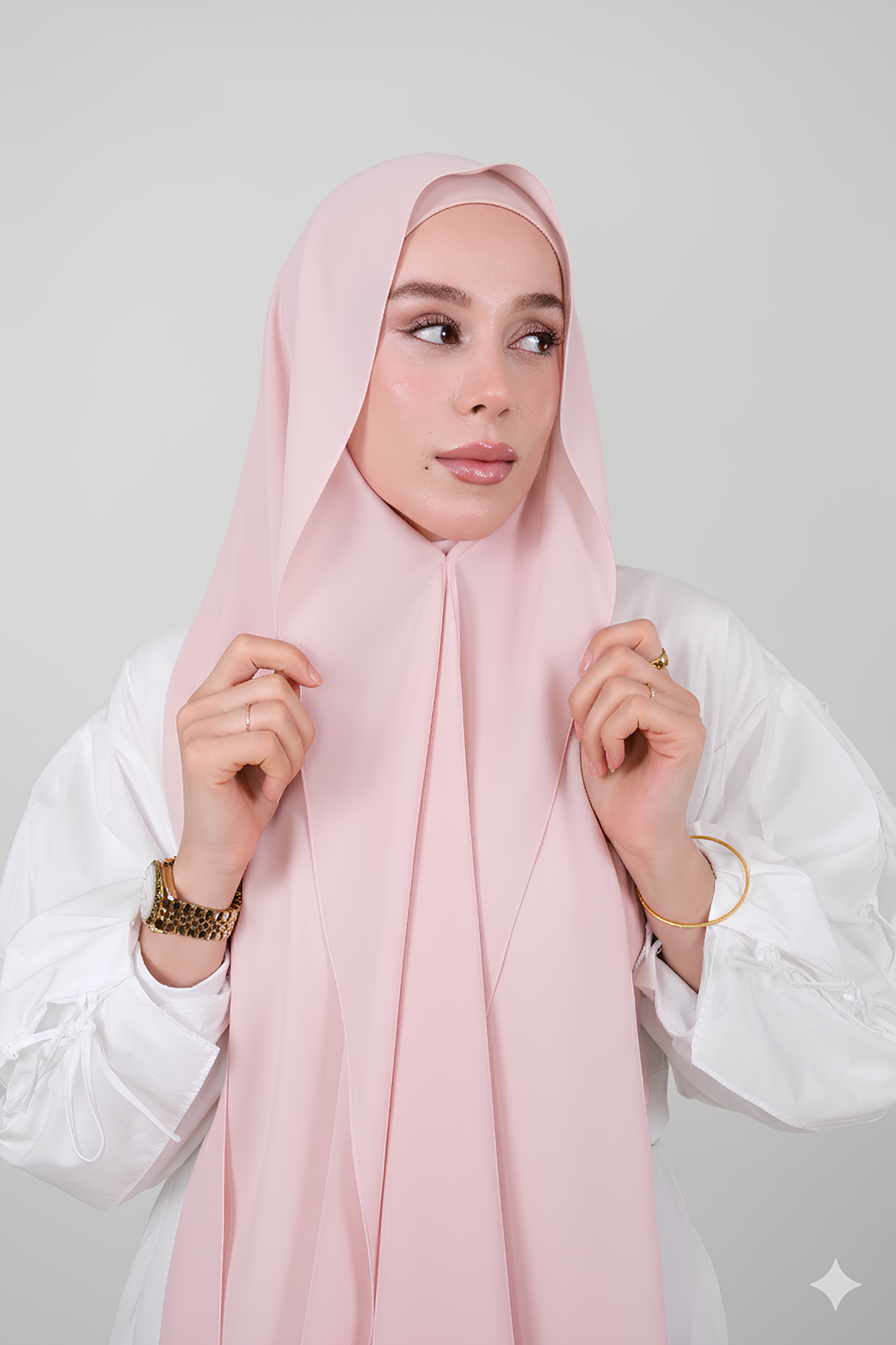 Mıknatıslı Ve Boneli Şifon Şal - Pudra Pembesi