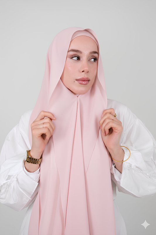 Mıknatıslı Ve Boneli Şifon Şal - Pudra Pembesi