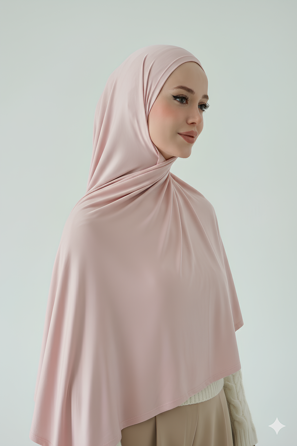 Mıknatıslı Bambu Penye Şal - Rose Pembe